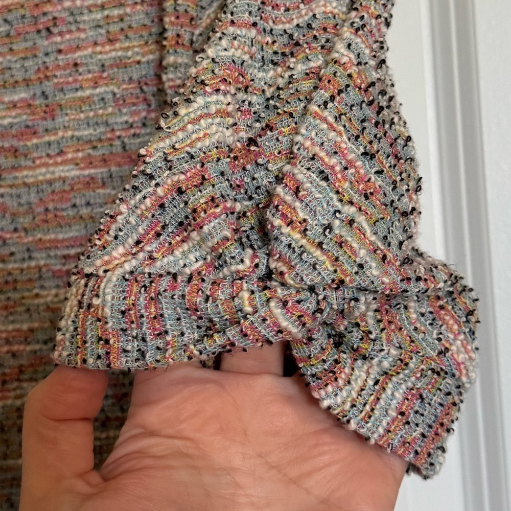 LOFT Ann Taylor Colorful Tweed Short Twist Sleeve Knit Top - Casual Workwear - Picture 7 of 14